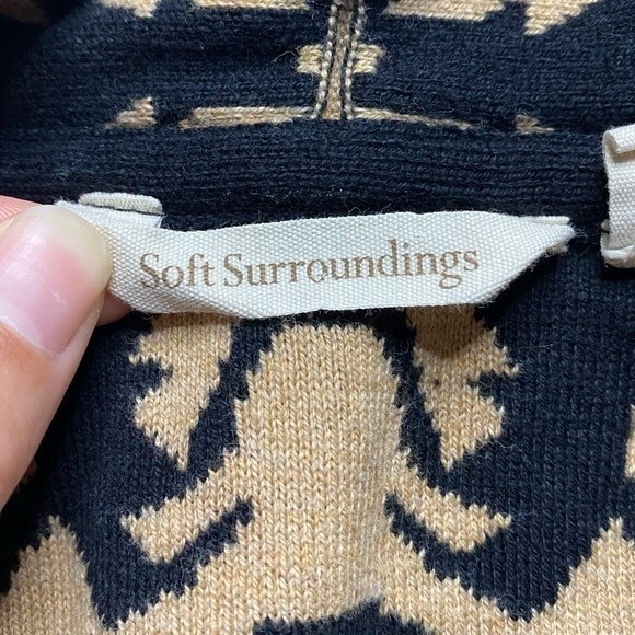 Soft Surroundings Westcourt Cardigan Sweater Tan Black 100% Cotton Size XS - Picture 5 of 9